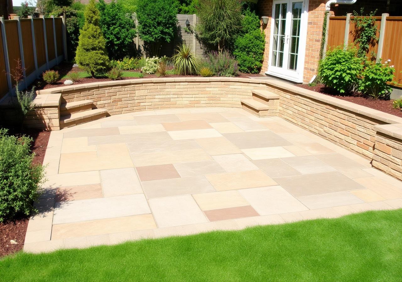 Stone patio with retaining wall completed by D.S Draincare